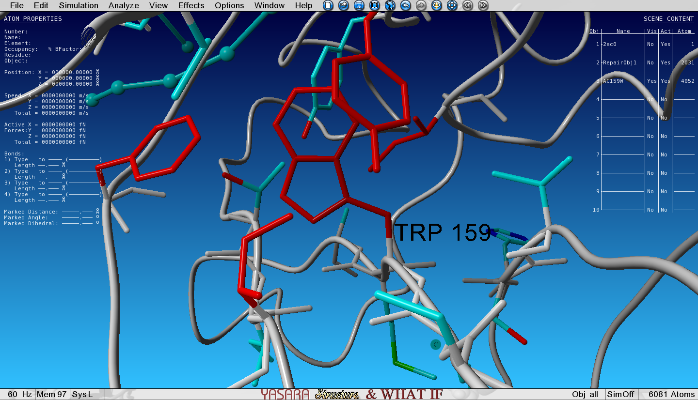 Zoomed-in-view on the mutated Ala159Trp, lots of red Vander Waals clashes here -80width